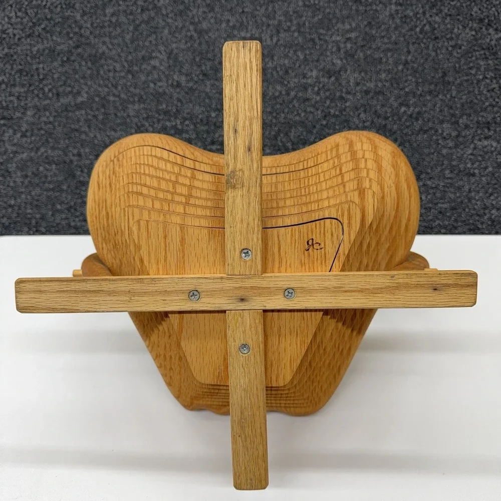 Collapsible Wooden Apple Fruit Bowl Basket Stand‎ Handle Rustic Farmhouse Decor